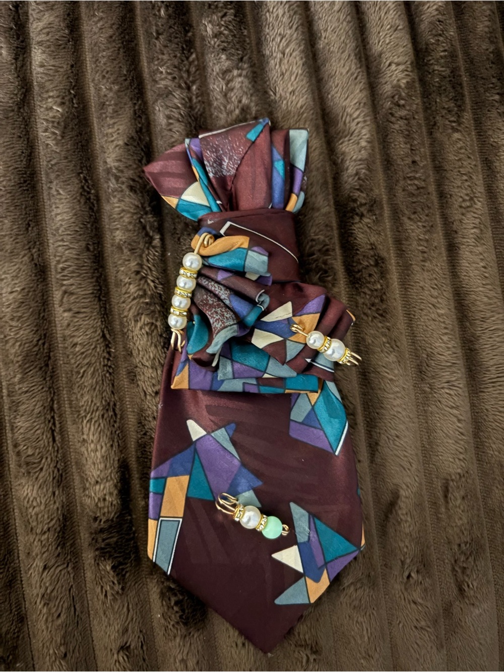 Women’s Maroon Geometric Print Dress Tie